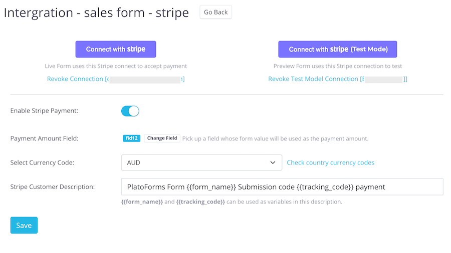 web form stripe integration